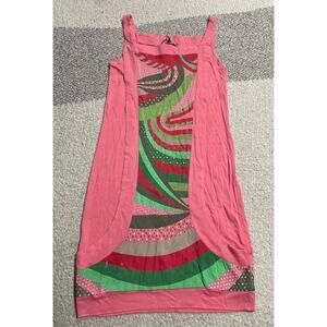 Skunkfunk Sleeveless Shift Dress Womens Size 2 Pink Green Laka S23SWDR013 RAX-PX